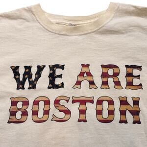 Vintage Y2K We Are Boston Tee US Flag Letters Yellow Tee Anvil Red Bar Tag Large